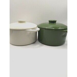 NEW Mini Round Ceramic Cocotte Set 2 pack, Green, 18.6 oz/550 ml